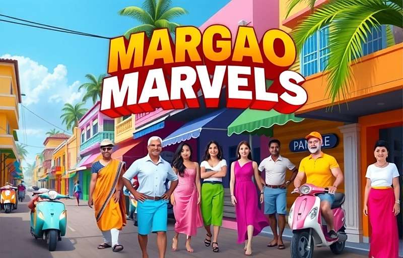 Margao Marvels - Vibrant Goan Gaming Experience Margao Marvels game cover featuring vibrant Goan streets with characters in traditional and modern attire